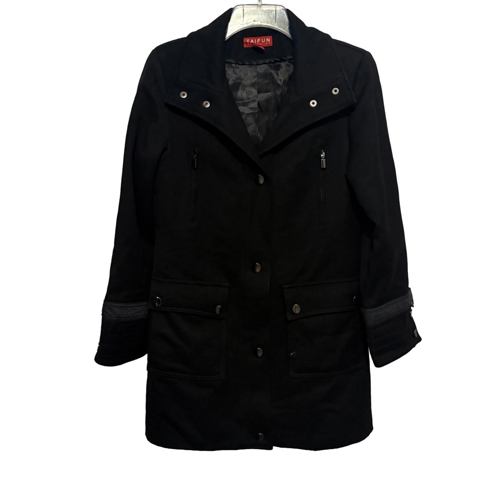 TaiFun Collection 100% Wool Black Peacoat Jacket Size XS